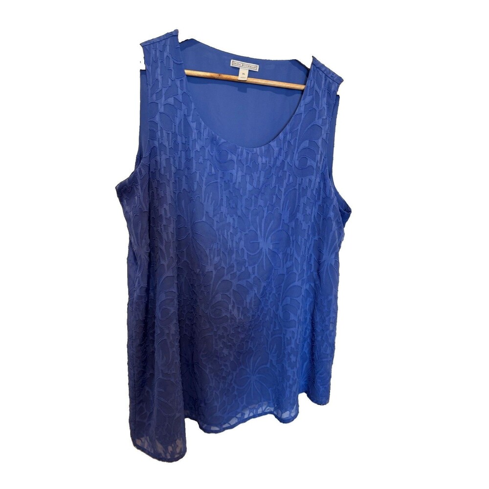 Dana Buchman Womens XL Blue Floral Layered Sleeveless Blouse